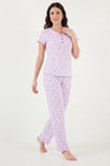 Lela Pamuklu Regular Fit Yumuşak Dokulu Düğmeli V Yaka Kadın Pijama Takımı 65770755 LİLA