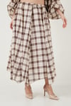 Lela Pamuklu Relaxed Fit Asimetrik Kareli Midi Bayan Etek 6921284 KAHVE