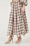 Lela Pamuklu Relaxed Fit Asimetrik Kareli Midi Bayan Etek 6921284 KAHVE