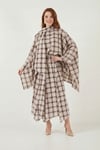 Lela Pamuklu Relaxed Fit Asimetrik Kareli Midi Bayan Etek 6921284 KAHVE