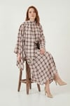 Lela Pamuklu Relaxed Fit Asimetrik Kareli Midi Bayan Etek 6921284 KAHVE