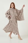 Lela Pamuklu Relaxed Fit Asimetrik Kareli Midi Bayan Etek 6921284 KAHVE