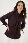 Lela Pamuklu Relaxed Fit Bağlama Detaylı Bayan Gömlek 6925408 MÜRDÜM