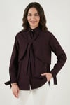 Lela Pamuklu Relaxed Fit Bağlama Detaylı Bayan Gömlek 6925408 MÜRDÜM