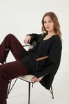 Lela Pamuklu Relaxed Fit Bağlamalı Yırtmaçlı Kol Detaylı Bayan Gömlek 6925425 SİYAH