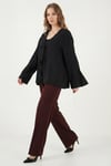 Lela Pamuklu Relaxed Fit Bağlamalı Yırtmaçlı Kol Detaylı Bayan Gömlek 6925425 SİYAH