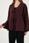 Lela Pamuklu Relaxed Fit Bağlamalı Yırtmaçlı Kol Detaylı Bayan Gömlek 6925425 MÜRDÜM