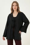Lela Pamuklu Relaxed Fit Bağlamalı Yırtmaçlı Kol Detaylı Bayan Gömlek 6925425 SİYAH