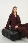 Lela Pamuklu Relaxed Fit Bağlamalı Yırtmaçlı Kol Detaylı Bayan Gömlek 6925425 MÜRDÜM