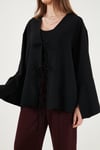 Lela Pamuklu Relaxed Fit Bağlamalı Yırtmaçlı Kol Detaylı Bayan Gömlek 6925425 SİYAH
