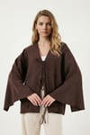Lela Pamuklu Relaxed Fit Bağlamalı Yırtmaçlı Kol Detaylı Kadın Gömlek 6925425 KAHVE