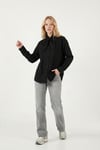 Lela Pamuklu Relaxed Fit Fiyonk Detaylı Yaka Bayan Gömlek 6925407 SİYAH