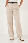 Lela Pamuklu Relaxed Fit Geniş Paça Dikiş Detaylı Kemerli Bayan Pantolon 68351208 TAŞ