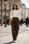 Lela Pamuklu Relaxed Fit Geniş Paça Dikiş Detaylı Kemerli Bayan Pantolon 68351208 KAHVE