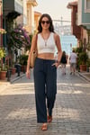 Lela Pamuklu Relaxed Fit Geniş Paça Müslin Kadın Pantolon 668YP5502 LACİVERT