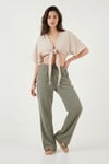 Lela Pamuklu Relaxed Fit Geniş Paça Müslin Kadın Pantolon 668YP5502 AÇIK HAKİ