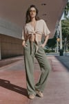 Lela Pamuklu Relaxed Fit Geniş Paça Müslin Kadın Pantolon 668YP5502 AÇIK HAKİ