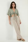Lela Pamuklu Relaxed Fit Geniş Paça Müslin Kadın Pantolon 668YP5502 TAŞ