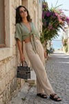 Lela Pamuklu Relaxed Fit Geniş Paça Müslin Kadın Pantolon 668YP5502 TAŞ