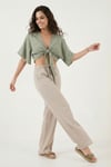 Lela Pamuklu Relaxed Fit Geniş Paça Müslin Kadın Pantolon 668YP5502 TAŞ