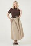 Lela Pamuklu Relaxed Fit Lastikli Bel Kemer Detaylı Midi Boy Bayan Etek 6921273 TAŞ