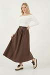 Lela Pamuklu Relaxed Fit Lastikli Bel Kemer Detaylı Midi Boy Bayan Etek 6921273 KAHVE