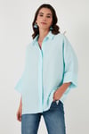 Lela Pamuklu Relaxed Fit Truvakar Kol Bayan Gömlek 514344050 AÇIK MAVİ