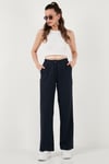 Lela Pamuklu Relaxed Fit Yüksek Bel Bol Paça Bayan Pantolon 673P1011 LACİVERT