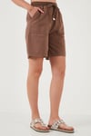 Lela Pamuklu Relaxed Fit Yüksek Bel Cepli Mini Bayan Şort 668YP5384 KAHVE