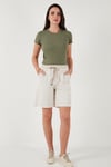 Lela Pamuklu Relaxed Fit Yüksek Bel Cepli Mini Bayan Şort 668YP5384 TAŞ