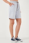 Lela Pamuklu Relaxed Fit Yüksek Bel Cepli Mini Bayan Şort 668YP5384 BEBE MAVİ