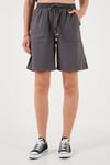 Lela Pamuklu Relaxed Fit Yüksek Bel Cepli Mini Bayan Şort 668YP5384 ANTRASİT