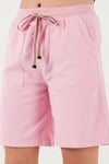 Lela Pamuklu Relaxed Fit Yüksek Bel Cepli Mini Bayan Şort 668YP5384 Şeker Pembe