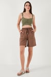 Lela Pamuklu Relaxed Fit Yüksek Bel Cepli Mini Bayan Şort 668YP5384 KAHVE