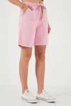 Lela Pamuklu Relaxed Fit Yüksek Bel Cepli Mini Bayan Şort 668YP5384 Şeker Pembe
