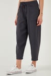 Lela Pamuklu Relaxed Fit Yüksek Bel Geniş Kısa Paça Bayan Pantolon 668YP5318 ANTRASİT