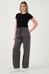 Lela Pamuklu Relaxed Fit Yüksek Bel Geniş Paça Bayan Pantolon 668YP5275 ANTRASİT