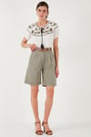 Lela Pamuklu Relaxed Fit Yüksel Bel Kemerli Gabardin Short Kadın Şort 668YP4710 AÇIK HAKİ
