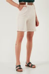 Lela Pamuklu Relaxed Fit Yüksel Bel Kemerli Gabardin Short Bayan Şort 668YP4710 TAŞ