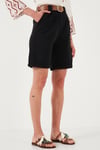 Lela Pamuklu Relaxed Fit Yüksel Bel Kemerli Gabardin Short Bayan Şort 668YP4710 SİYAH