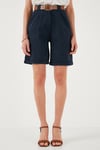 Lela Pamuklu Relaxed Fit Yüksel Bel Kemerli Gabardin Short Bayan Şort 668YP4710 LACİVERT