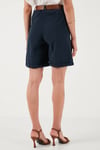 Lela Pamuklu Relaxed Fit Yüksel Bel Kemerli Gabardin Short Bayan Şort 668YP4710 LACİVERT