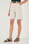 Lela Pamuklu Relaxed Fit Yüksel Bel Kemerli Gabardin Short Bayan Şort 668YP4710 TAŞ