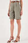 Lela Pamuklu Relaxed Fit Yüksel Bel Kemerli Gabardin Short Kadın Şort 668YP4710 AÇIK HAKİ