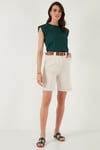 Lela Pamuklu Relaxed Fit Yüksel Bel Kemerli Gabardin Short Bayan Şort 668YP4710 TAŞ