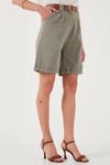 Lela Pamuklu Relaxed Fit Yüksel Bel Kemerli Gabardin Short Kadın Şort 668YP4710 AÇIK HAKİ