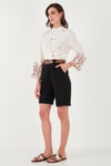 Lela Pamuklu Relaxed Fit Yüksel Bel Kemerli Gabardin Short Bayan Şort 668YP4710 SİYAH