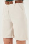 Lela Pamuklu Relaxed Fit Yüksel Bel Kemerli Gabardin Short Bayan Şort 668YP4710 TAŞ