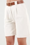 Lela Pamuklu Relaxed Fit Yüksel Bel Kemerli Gabardin Short Bayan Şort 668YP4710 BEYAZ