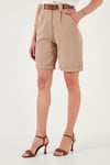 Lela Pamuklu Relaxed Fit Yüksel Bel Kemerli Gabardin Short Bayan Şort 668YP4710 CAMEL
